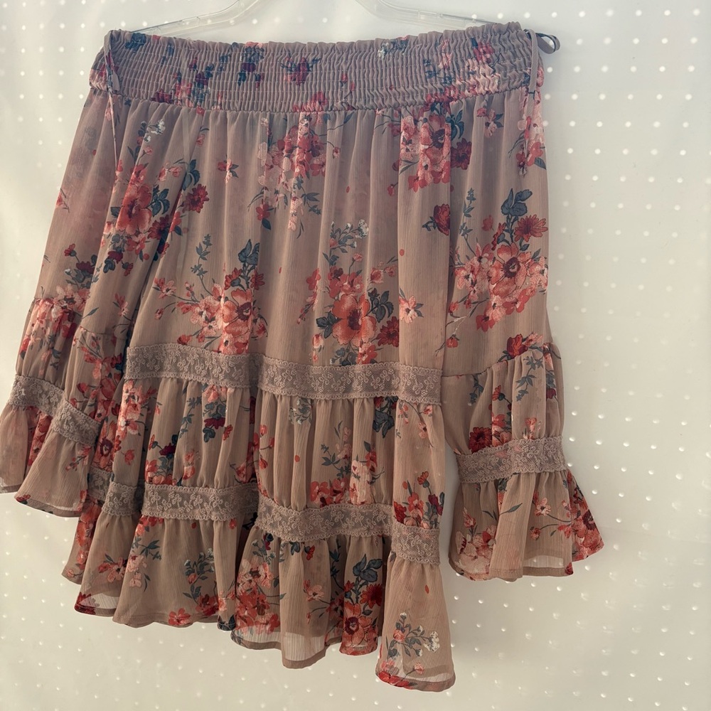 T.I.M.I.N.G. BOHO Floral off the shoulder top in Red and Brown Size S INV25/205 - Picture 2 of 7